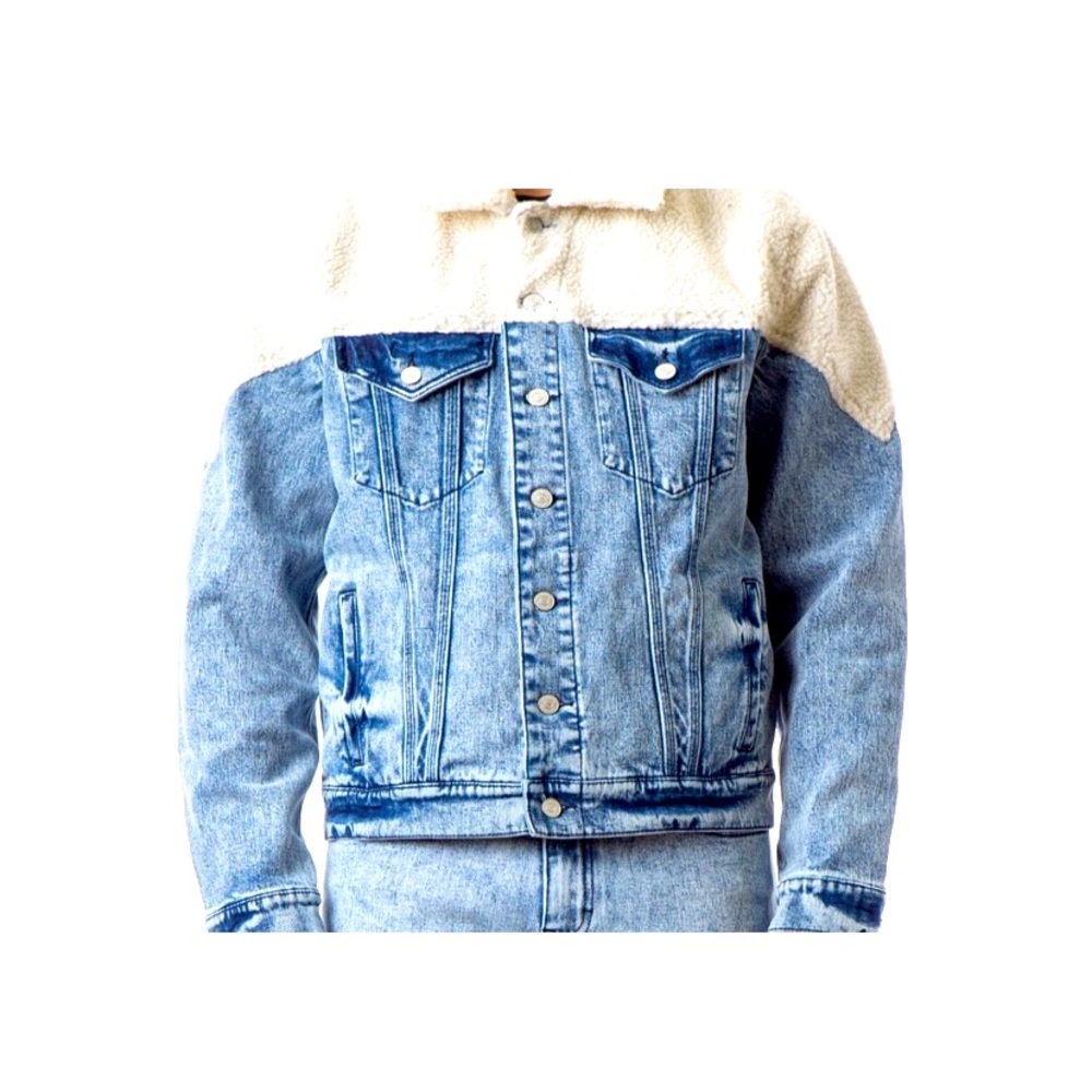 Vintage Acid Wash Jean Jeacket Faux Sherpa